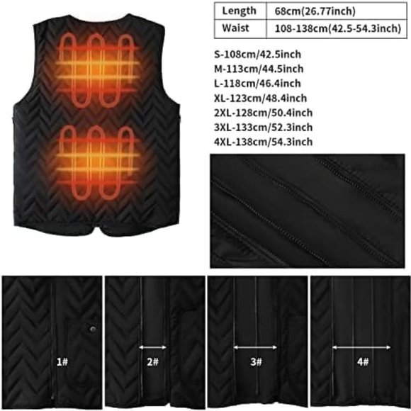 O-SEN Heated Vest for Women Men (Battery not include) One Size Dark Black - Picture 5 of 6
